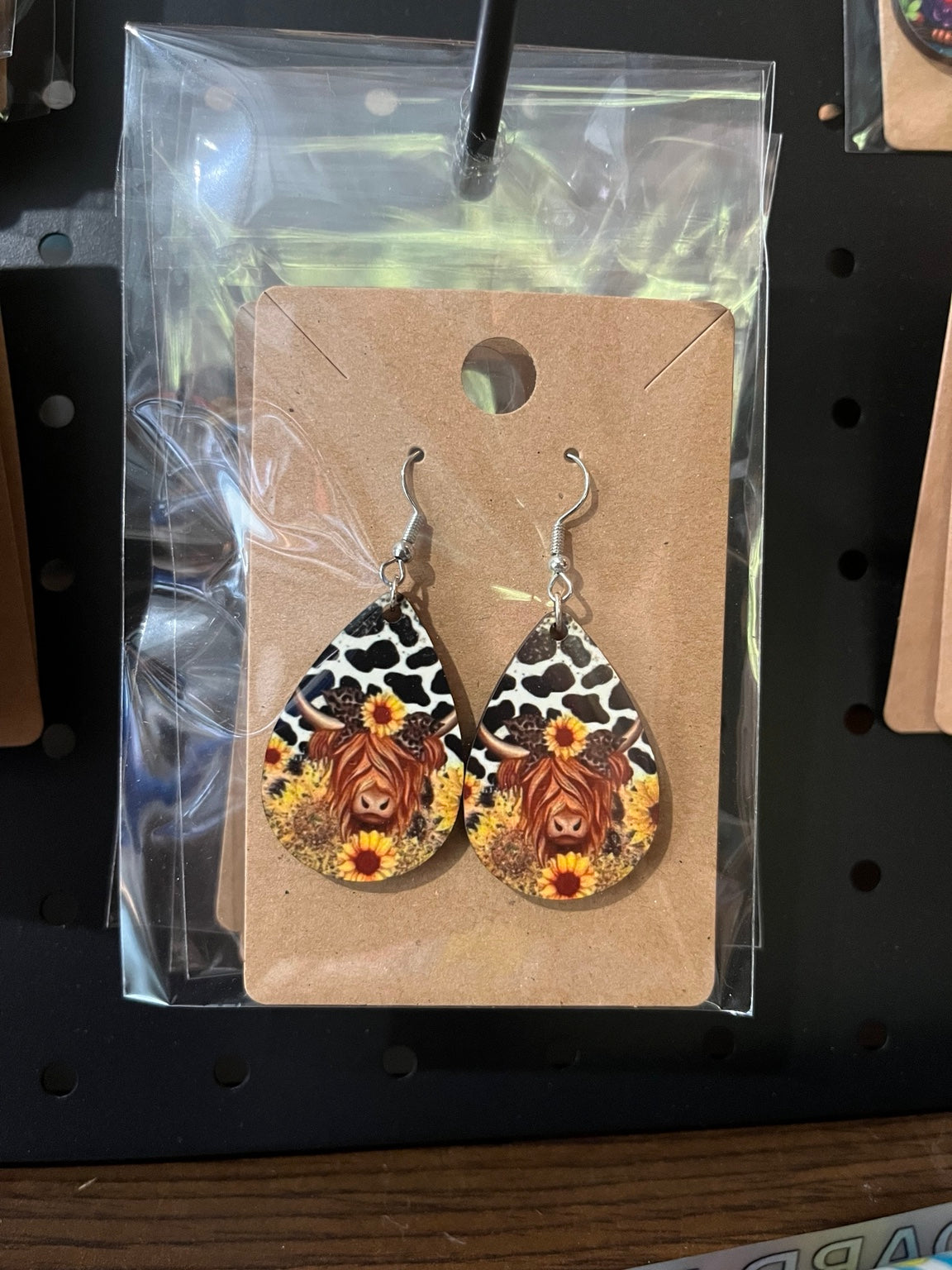 Highland Cow Sunflower Sublimation Teardrop Earrings